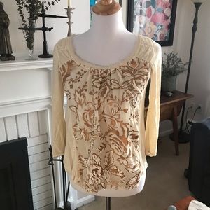 Anthropologie top. Cream and Gold so pretty!